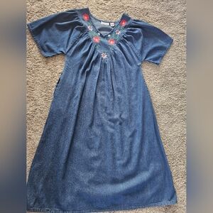 Denim MuuMuu Embroidered DRESS Denim Sz. Large